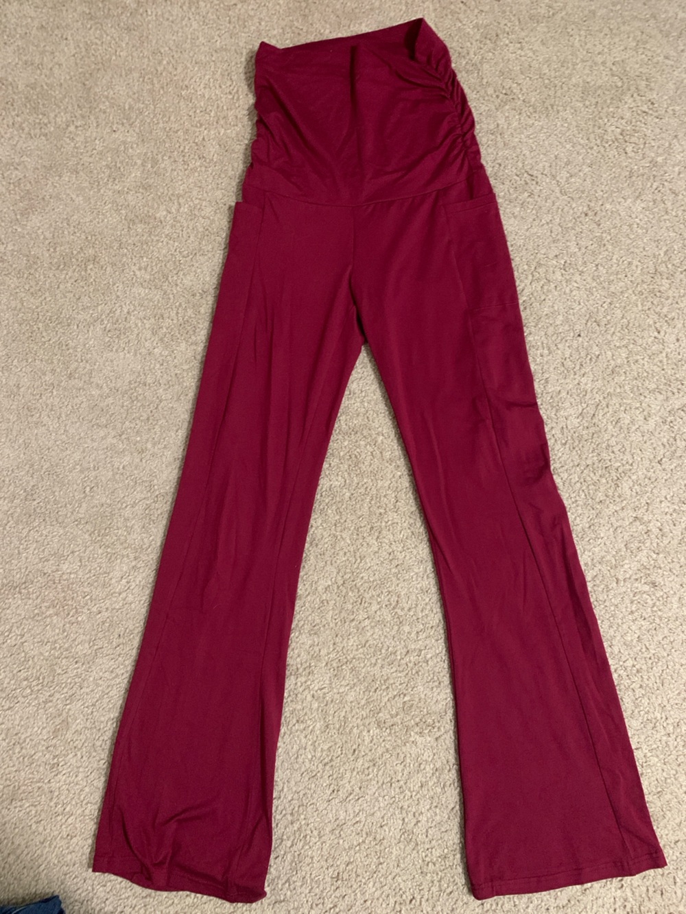 Women’s Stretch Flare Maternity Yoga Pants in Deep Berry